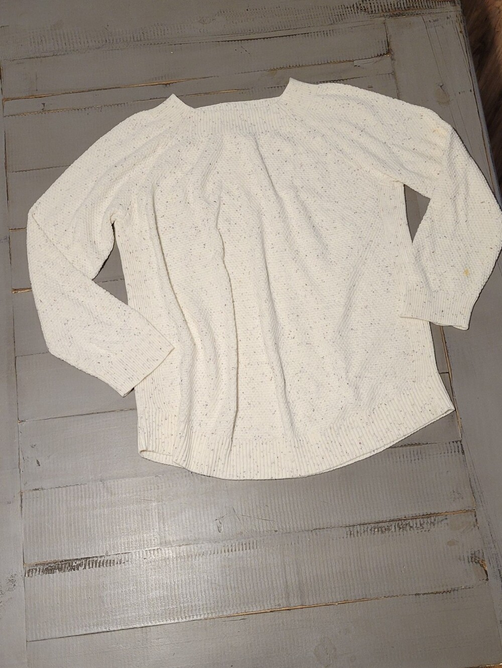 LOFT Cream Speckled Scoop-Neck Knit Sweater